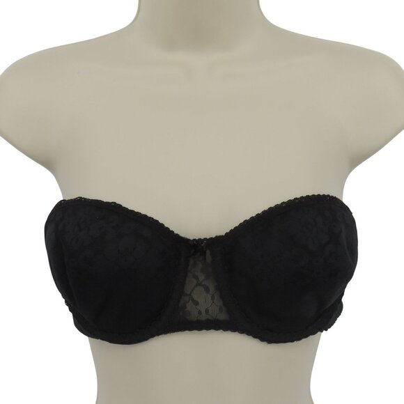 VTG Maidenform 36B Bra Pretty Shapely 4155 Black Floral Flower Lace Strapless - Picture 1 of 13